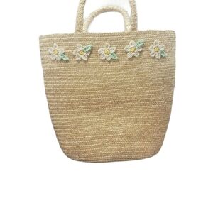 Woven Rattan Floral Embellished Extra Large Tote